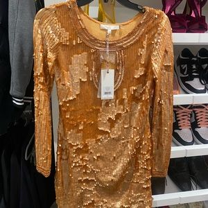 Loveshack Fancy gold dress